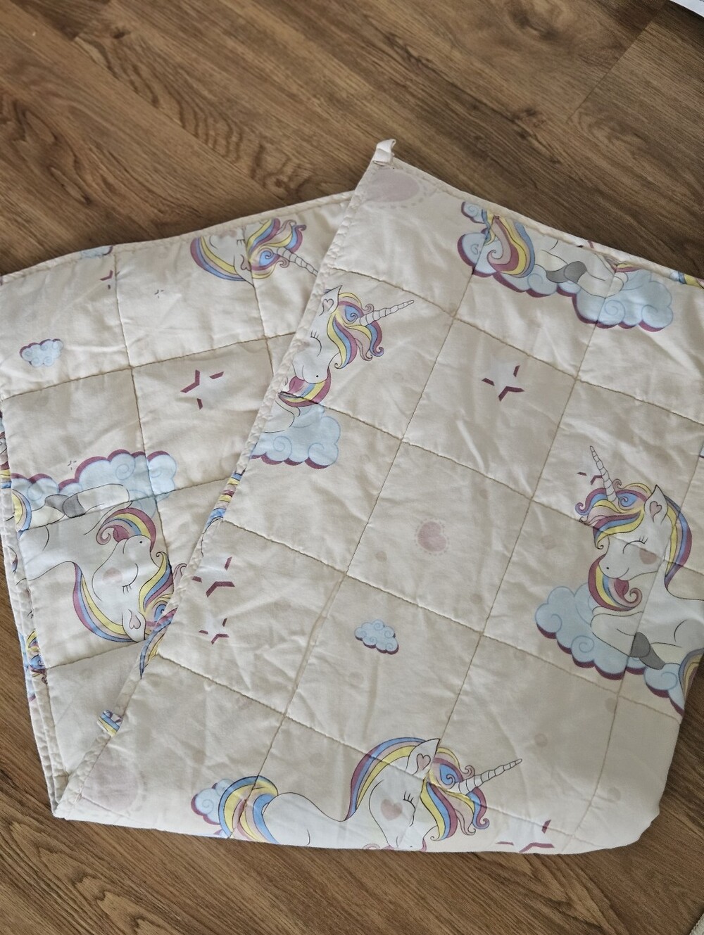 Unbranded Cream Unicorn Print Quilted Weighted Sensory Blanket